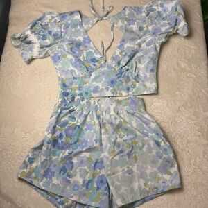 Floral Pastel Two-Piece Set - Light Blue & Lilac